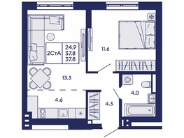 Продается 2-комнатная квартира ЖК Горизонт, дом 2, 37.8  м&sup2;, 6300000 рублей