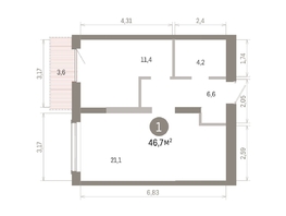 Продается 1-комнатная квартира ЖК Европейский берег, дом 46, 46.72  м&sup2;, 8270000 рублей