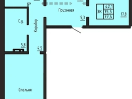 Продается 3-комнатная квартира ЖК Акварельный 4.0, 77.4  м&sup2;, 8300000 рублей