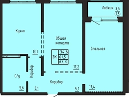 Продается 2-комнатная квартира ЖК Акварельный 4.0, 63.3  м&sup2;, 7150000 рублей