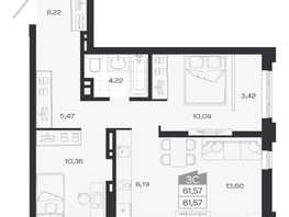 Продается 3-комнатная квартира ЖК Ясный берег, дом 20, 61.98  м&sup2;, 9748000 рублей