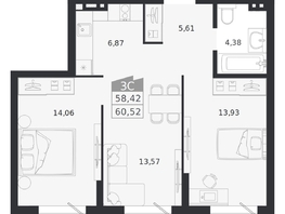 Продается 3-комнатная квартира ЖК Ясный берег, дом 20, 60.52  м&sup2;, 10203000 рублей