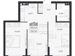 Продается 3-комнатная квартира ЖК Ясный берег, дом 20, 58.42  м&sup2;, 9521000 рублей