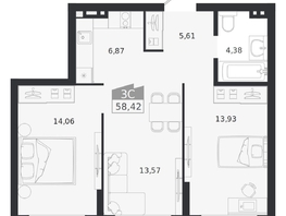 Продается 3-комнатная квартира ЖК Ясный берег, дом 20, 58.42  м&sup2;, 9363000 рублей