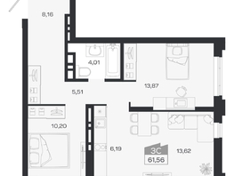 Продается 3-комнатная квартира ЖК Ясный берег, дом 20, 61.56  м&sup2;, 11034000 рублей