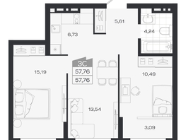 Продается 3-комнатная квартира ЖК Ясный берег, дом 20, 59.27  м&sup2;, 10057000 рублей