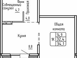 Продается 1-комнатная квартира ЖК Самоцветы, Бирюза дом 2, 34.1  м&sup2;, 4200000 рублей