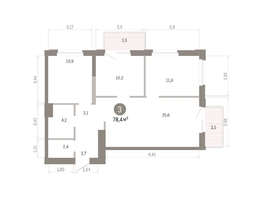 Продается 3-комнатная квартира ЖК Город на озере, 78.44  м&sup2;, 16330000 рублей