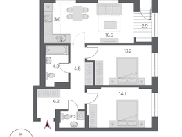 Продается 3-комнатная квартира ЖК ОСКАР, дом 1, 68.5  м&sup2;, 12200000 рублей