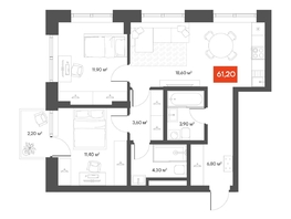 Продается 2-комнатная квартира  Квартал ЩА, 61.2  м&sup2;, 12390000 рублей
