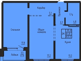 Продается 2-комнатная квартира ЖК Акварельный 4.0, 63.5  м&sup2;, 7150000 рублей
