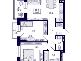 Продается 2-комнатная квартира ЖК Сподвижники, дом 1, 60.7  м&sup2;, 7900000 рублей