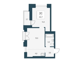 Продается 2-комнатная квартира ЖК Расцветай на Кропоткина, дом 1, 44.7  м&sup2;, 9100000 рублей