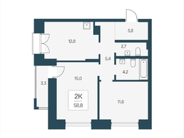 Продается 2-комнатная квартира ЖК Расцветай на Кропоткина, дом 2, 58.8  м&sup2;, 9135000 рублей