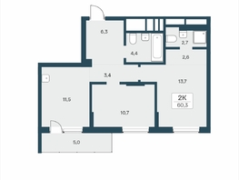 Продается 2-комнатная квартира ЖК Расцветай на Учительской, 60.3  м&sup2;, 9650000 рублей