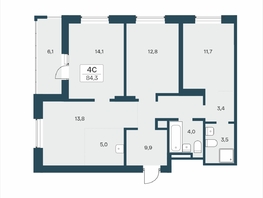 Продается 4-комнатная квартира ЖК Расцветай на Учительской, 84.3  м&sup2;, 13450000 рублей