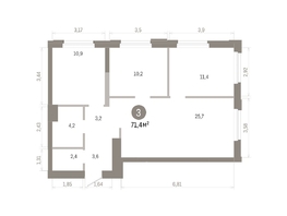 Продается 3-комнатная квартира ЖК Город на озере, 71.42  м&sup2;, 12720000 рублей