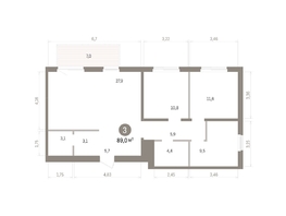 Продается 3-комнатная квартира ЖК Пшеница, дом 5.2, 89  м&sup2;, 12300000 рублей