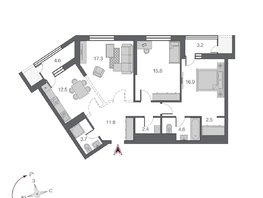 Продается 3-комнатная квартира ЖК Беринг, дом 2, 94.6  м&sup2;, 16200000 рублей