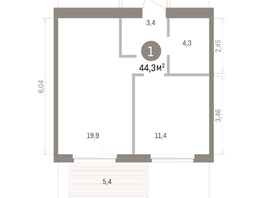 Продается 1-комнатная квартира ЖК Пшеница, дом 5.2, 44.34  м&sup2;, 6340000 рублей