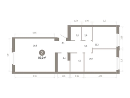 Продается 2-комнатная квартира ЖК Город на озере, 80.21  м&sup2;, 17410000 рублей
