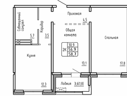 Продается 2-комнатная квартира ЖК Самоцветы, Бирюза дом 2, 58.7  м&sup2;, 6850000 рублей