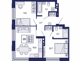 Продается 2-комнатная квартира ЖК Сила леса, корп 2, 58  м&sup2;, 10300000 рублей