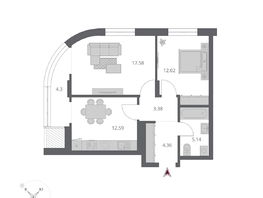 Продается 2-комнатная квартира ЖК Беринг, дом 3, 59.64  м&sup2;, 9990000 рублей