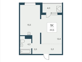 Продается 1-комнатная квартира ЖК Эко-квартал на Кедровой, д 3 сек 2, 44.5  м&sup2;, 5700000 рублей