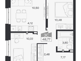 Продается 3-комнатная квартира ЖК Квартал 54, дом 1, 48.77  м&sup2;, 7641000 рублей