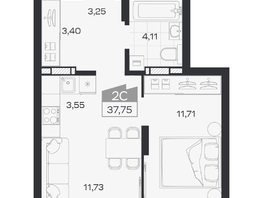 Продается 2-комнатная квартира ЖК Квартал 54, дом 1, 37.75  м&sup2;, 6453000 рублей