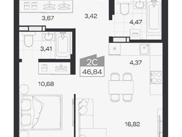 Продается 2-комнатная квартира ЖК Квартал 54, дом 1, 46.84  м&sup2;, 7506000 рублей