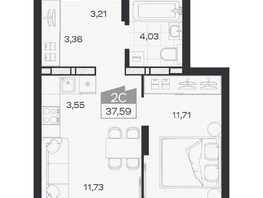 Продается 2-комнатная квартира ЖК Квартал 54, дом 1, 37.59  м&sup2;, 6586000 рублей