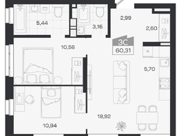 Продается 3-комнатная квартира ЖК Квартал 54, дом 1, 60.31  м&sup2;, 9003000 рублей