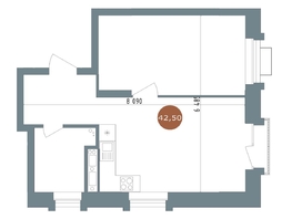 Продается 1-комнатная квартира  19/56 Кварталы Телецентра, 2, 42.8  м&sup2;, 7950000 рублей