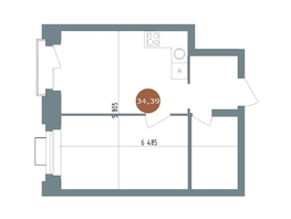 Продается 1-комнатная квартира  19/56 Кварталы Телецентра, 2, 34  м&sup2;, 6790000 рублей