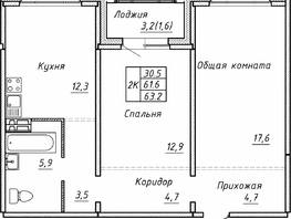 Продается 2-комнатная квартира ЖК Гренландия, Лес дом №5, 63.2  м&sup2;, 7350000 рублей