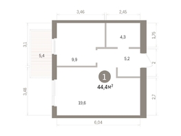 Продается 1-комнатная квартира ЖК Пшеница, дом 5.2, 44.36  м&sup2;, 5860000 рублей