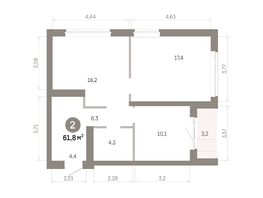 Продается 2-комнатная квартира  Квартал Молодость, дом 1, 61.84  м&sup2;, 9030000 рублей