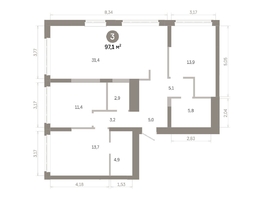 Продается 3-комнатная квартира  Квартал Молодость, дом 1, 97.14  м&sup2;, 14340000 рублей