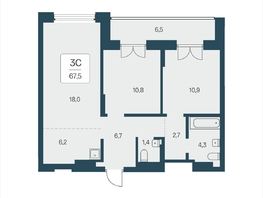 Продается 3-комнатная квартира ЖК Расцветай на Кропоткина, дом 2, 67.5  м&sup2;, 11050000 рублей
