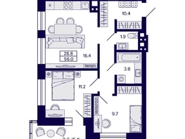 Продается 2-комнатная квартира ЖК Сподвижники, дом 1, 56  м&sup2;, 7500000 рублей