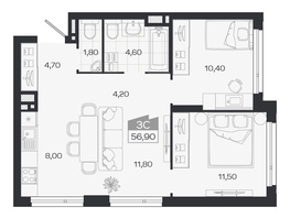 Продается 3-комнатная квартира ЖК Ясный берег, дом 33, 56.9  м&sup2;, 8751000 рублей