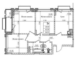 Продается 3-комнатная квартира ЖК Чернышевский, корп 3.3, 63  м&sup2;, 13610000 рублей