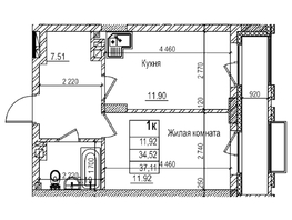 Продается 1-комнатная квартира ЖК Чернышевский, корп 3.3, 34.5  м&sup2;, 7930000 рублей
