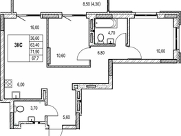 Продается 2-комнатная квартира ЖК Автограф, 63.4  м&sup2;, 9500000 рублей