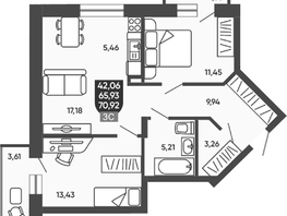 Продается 2-комнатная квартира ЖК Ермак, 65.93  м&sup2;, 8650000 рублей