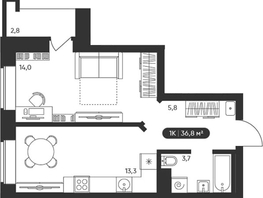 Продается 1-комнатная квартира ЖК Черемушки на Приморской, 36.8  м&sup2;, 5500000 рублей