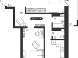 Продается 2-комнатная квартира ЖК Черемушки на Приморской, 71.4  м&sup2;, 8200000 рублей