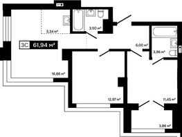 Продается 2-комнатная квартира ЖК Платина, 58.08  м&sup2;, 18903000 рублей